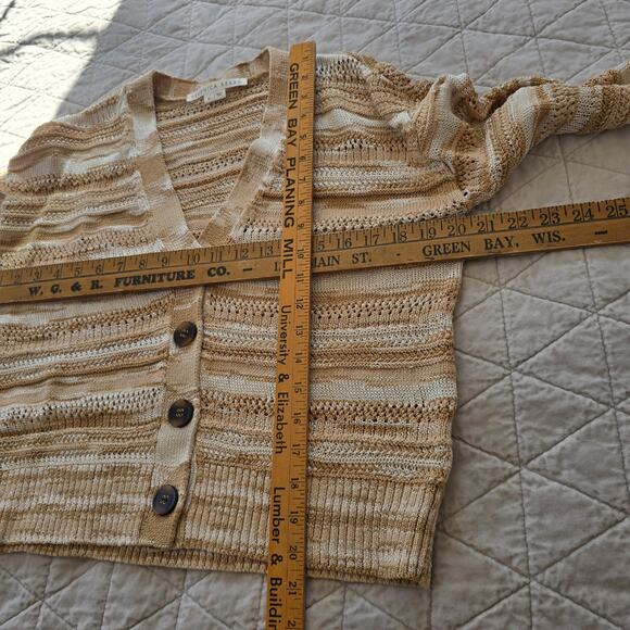 Veronica Beard Goliad Cardigan Women's XS Tan Cream Open Knit Stripe Casual Boho - Picture 7 of 15
